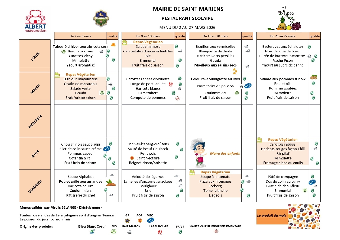 menus de mars